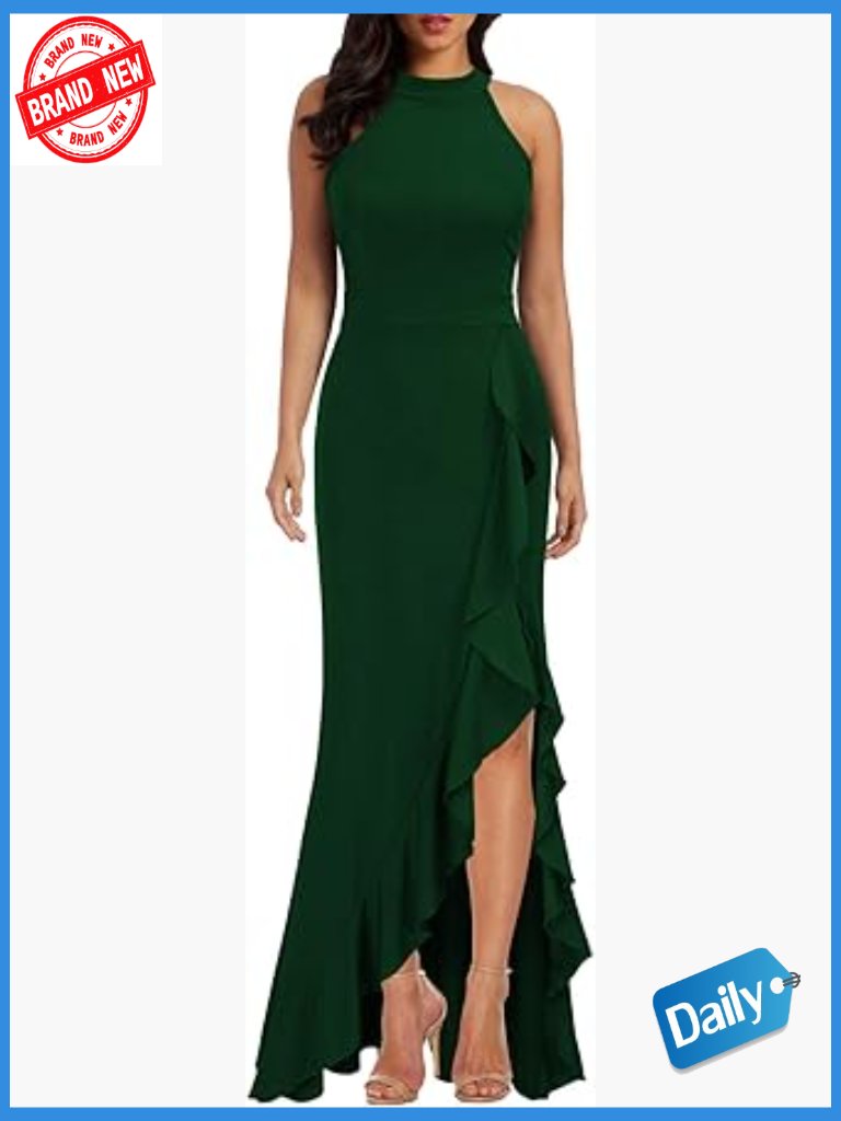 High Neck Split Mermaid Maxi Dress Bodycon Formal Evening Cocktail